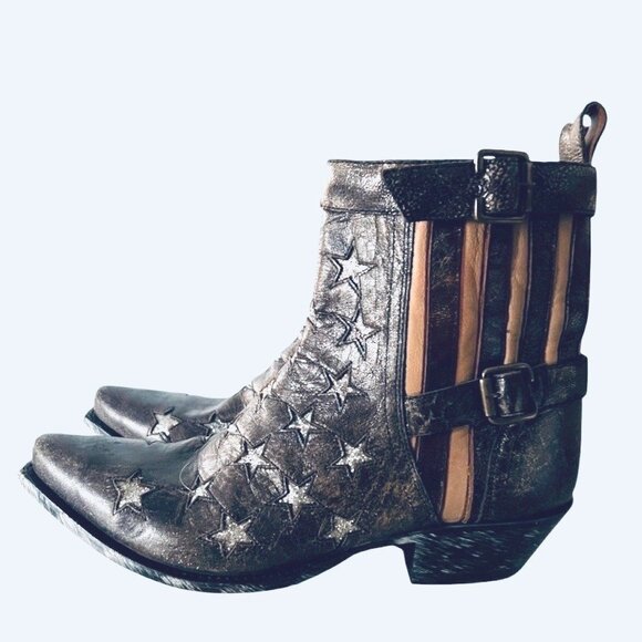 DAN POST Star Struck Patriotic Cowboy Boot Sz 9 4th July Snip Toe Distressed Lea - Picture 5 of 11
